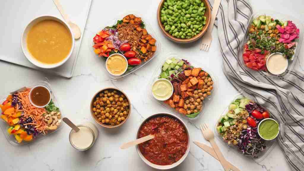 Assorted Kyan Salads with grains, vegetables, and fresh toppings at Euphie d’ici café in Embrun.